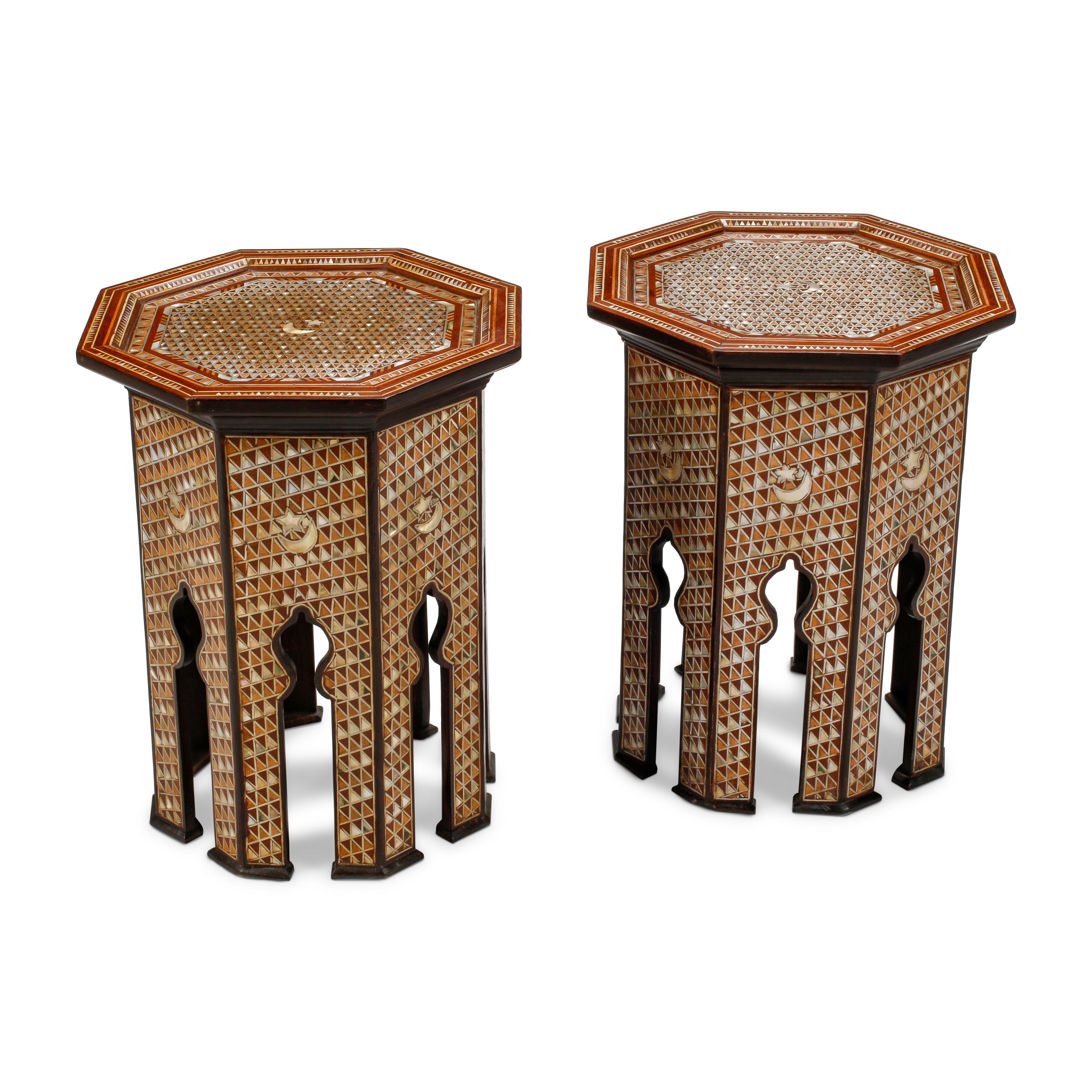 A Pair of Moorish Style Marquetry Octagonal Tables