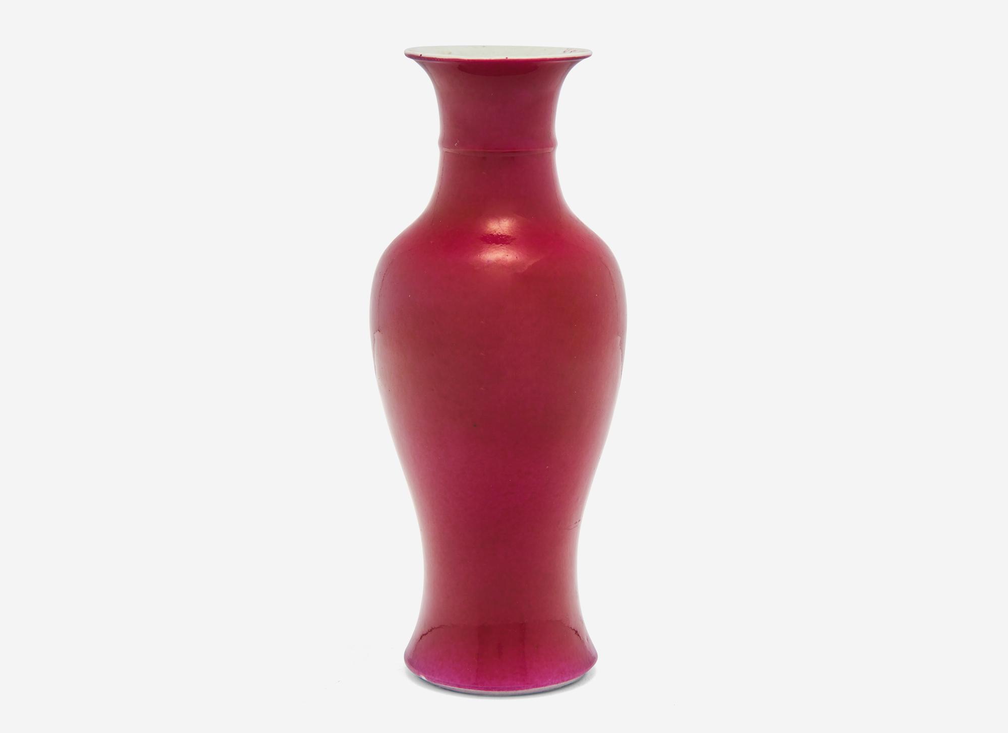 A Chinese Ruby Enameled Porcelain Baluster Vase