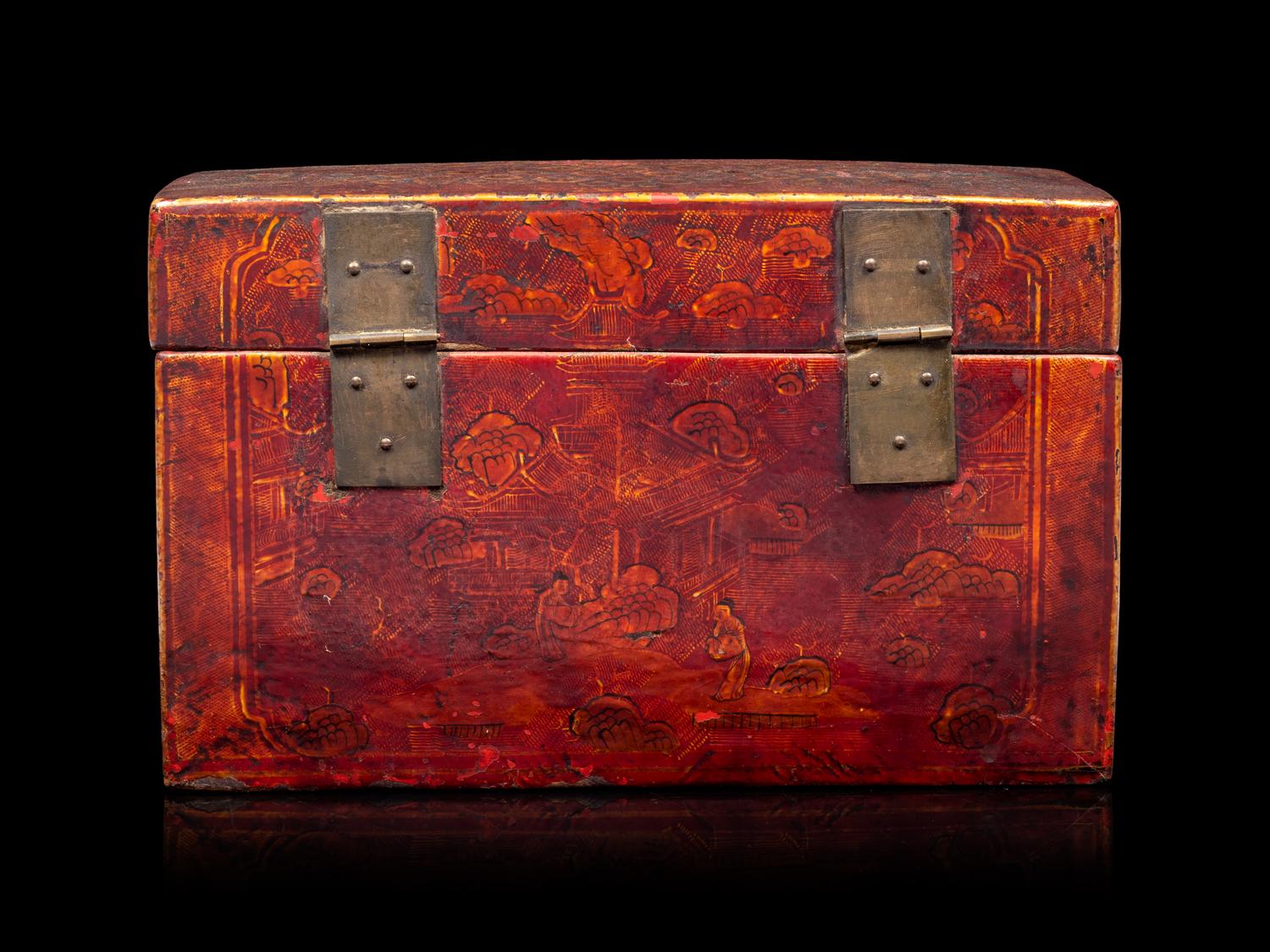 A Chinese Red Lacquered Wood Document Box
