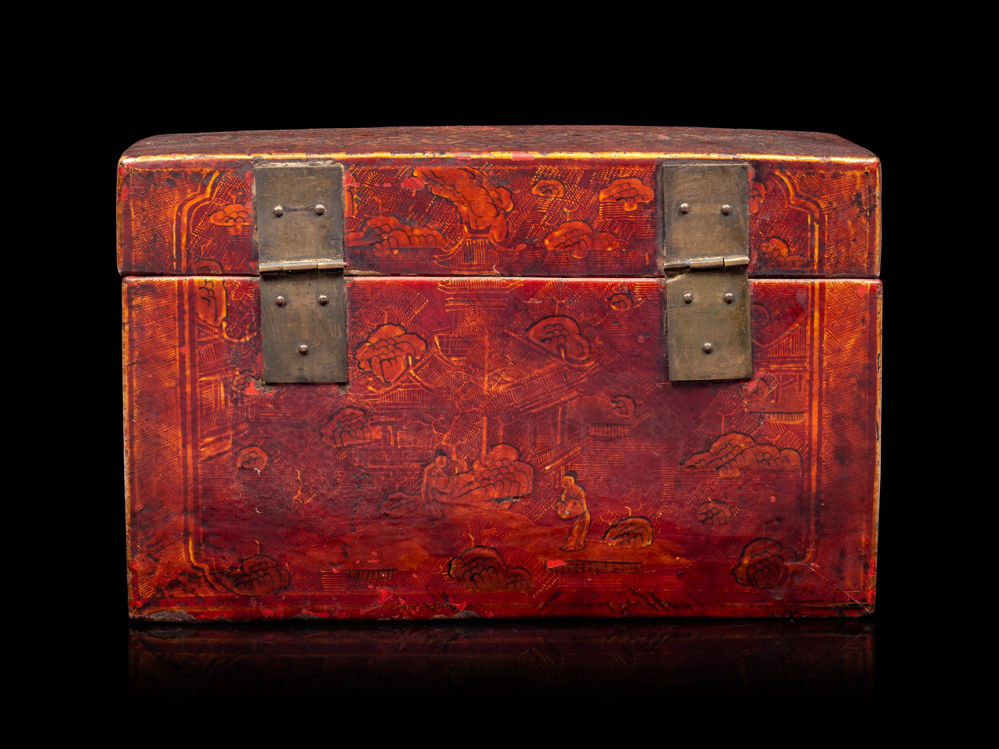 A Chinese Red Lacquered Wood Document Box