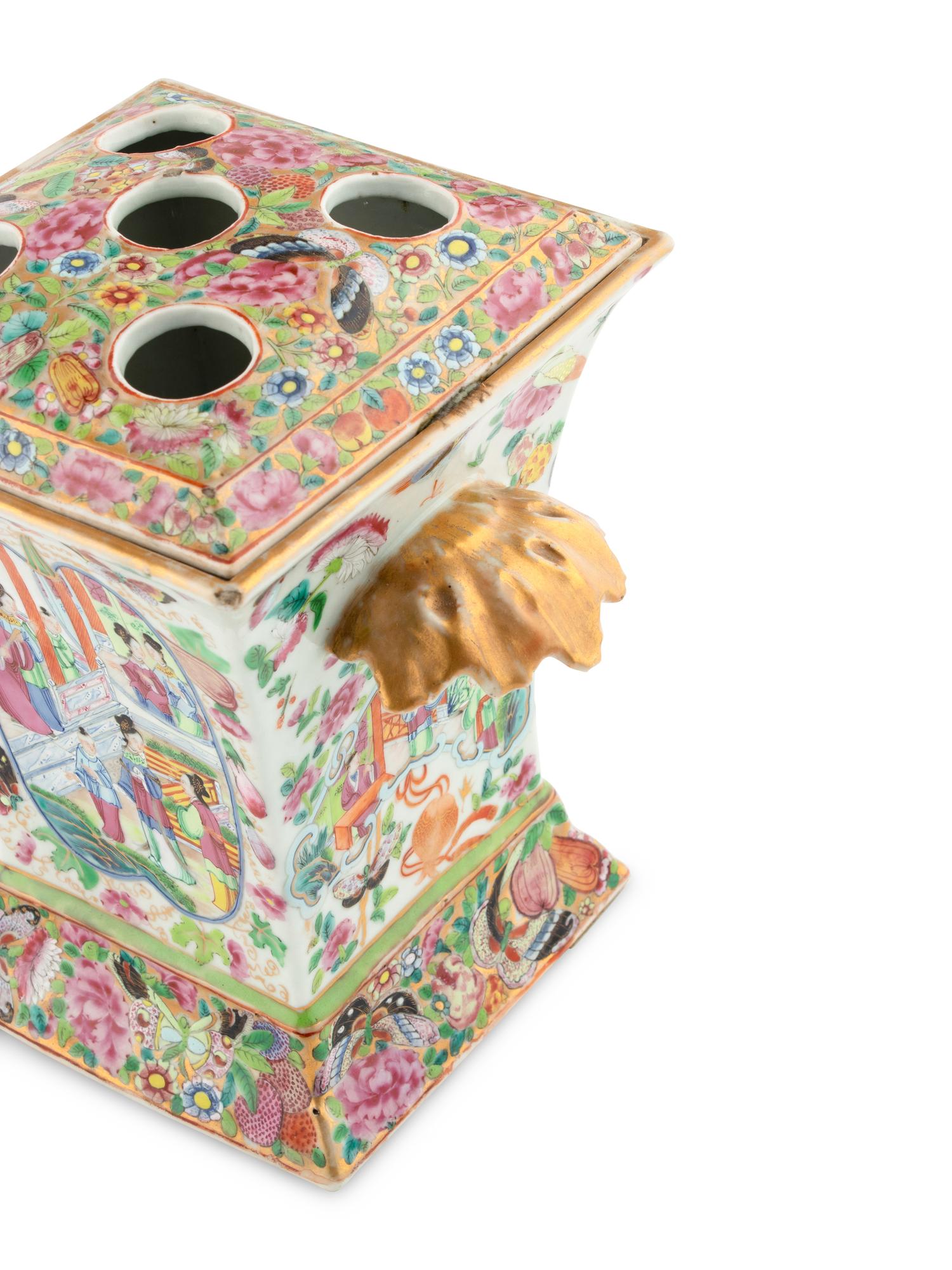 A Pair of Chinese Export Rose Medallion Covered Flower Vases