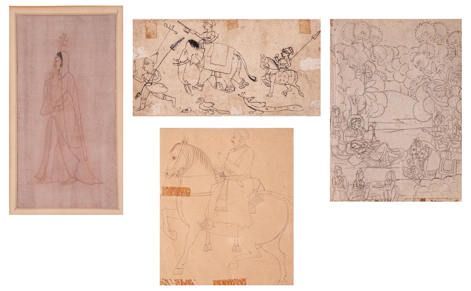 Four Indian Miniature Drawings