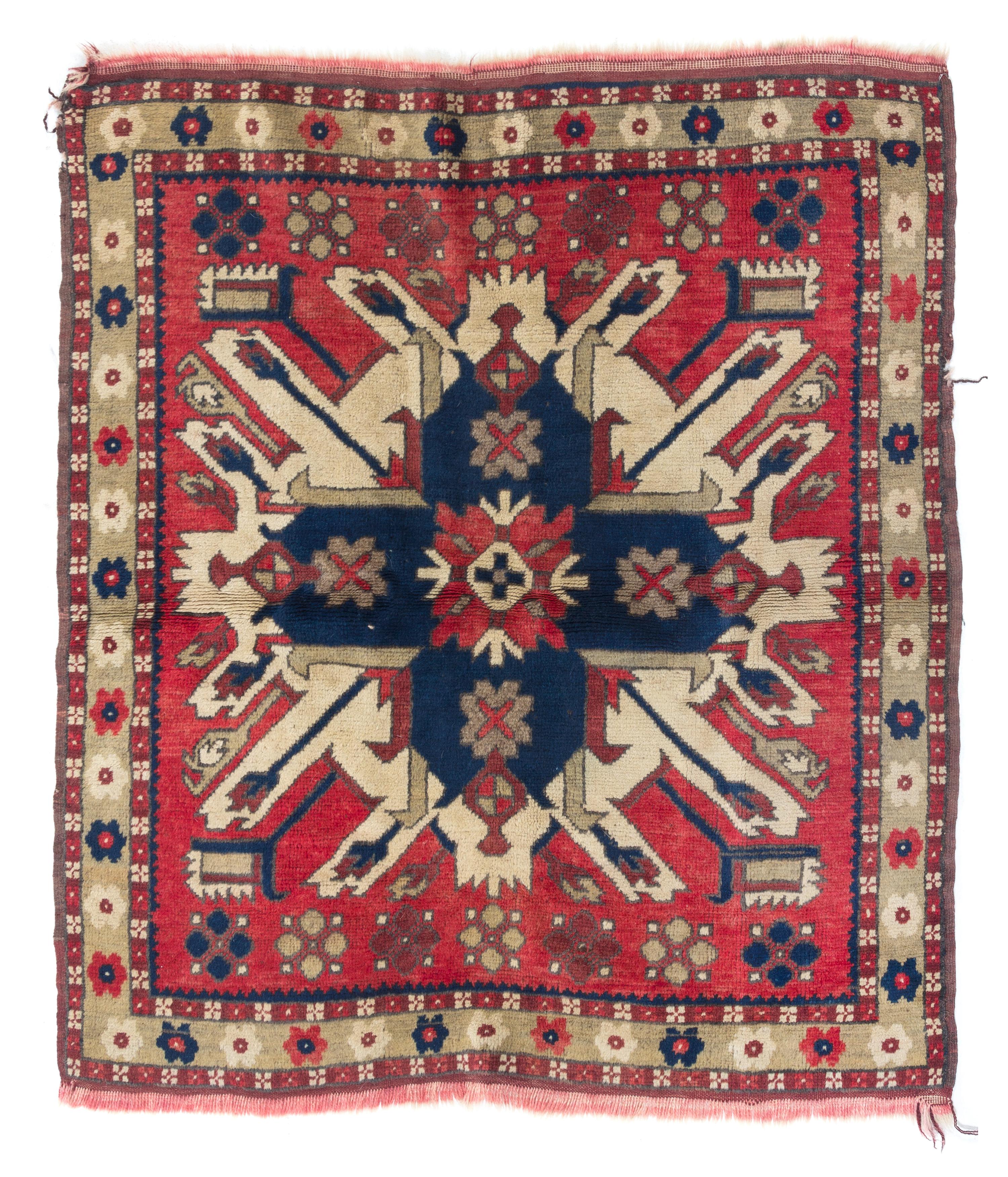 A Caucasian Wool Rug 3 feet 5 1/2 inches x 3 feet 5 1/2 inches. — EARLY 20TH CENTURY