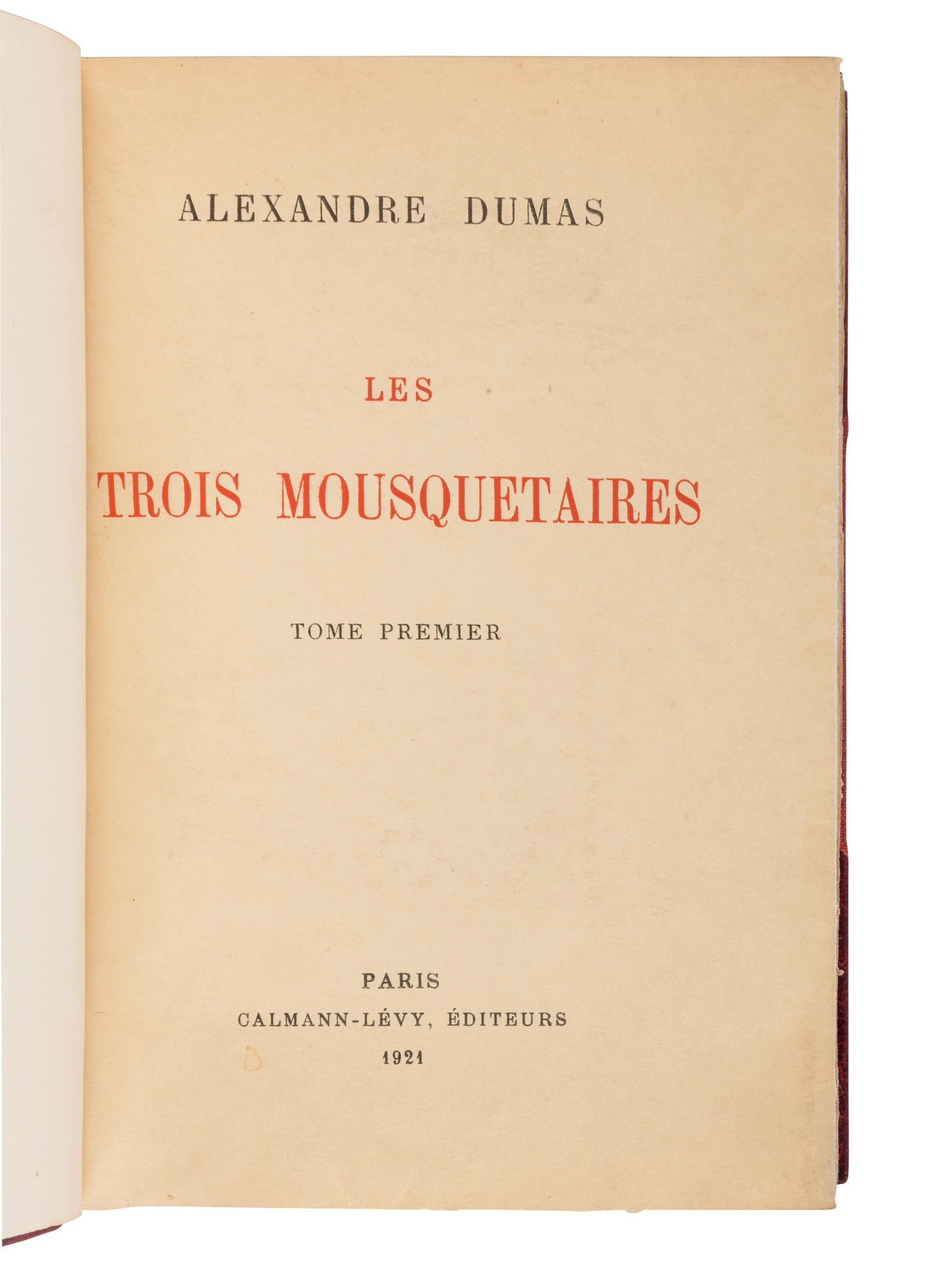 [BINDINGS]. DUMAS, Alexandre, fils (1824-1895). Les Trois Mousquetaires . Paris: Calmann-Levy, 1921.