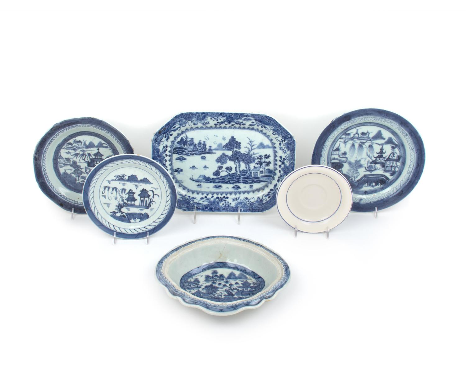 Six Chinese Export Blue and White Porcelain Dishes