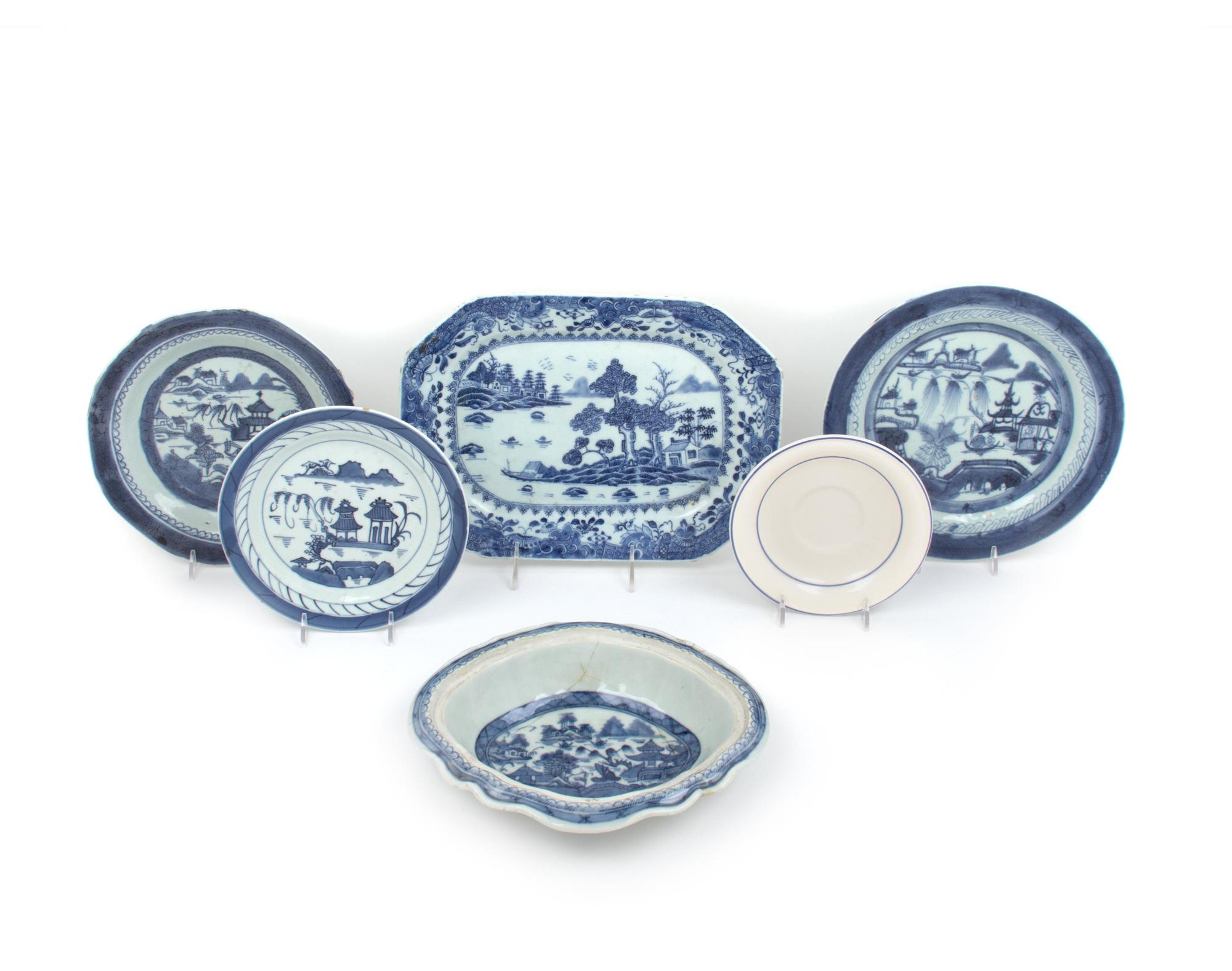 Six Chinese Export Blue and White Porcelain Dishes