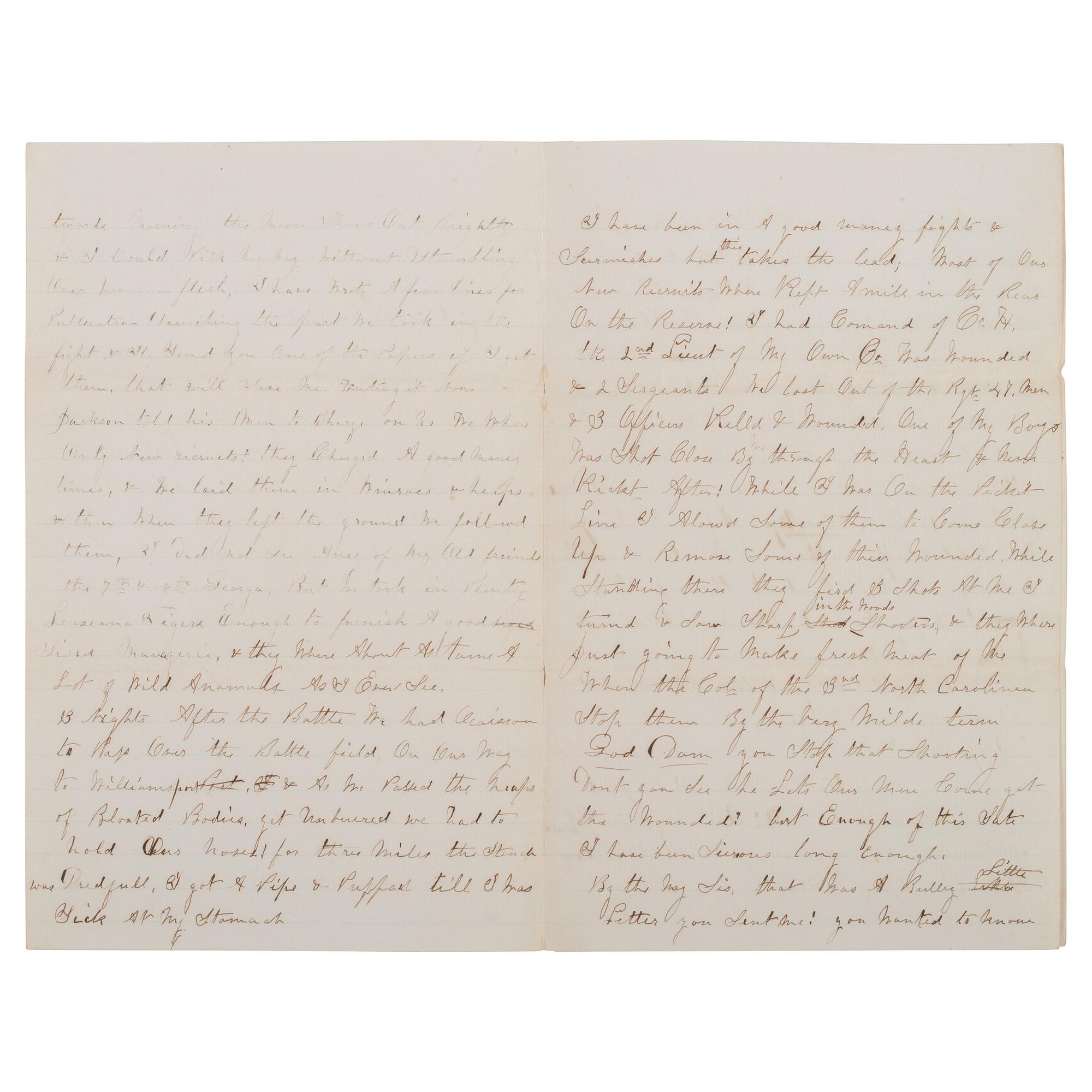 [CIVIL WAR]. 33rd NY Infantry Lieut's letter describing the battle horrors experienced at Antietam. 24 September 1862.