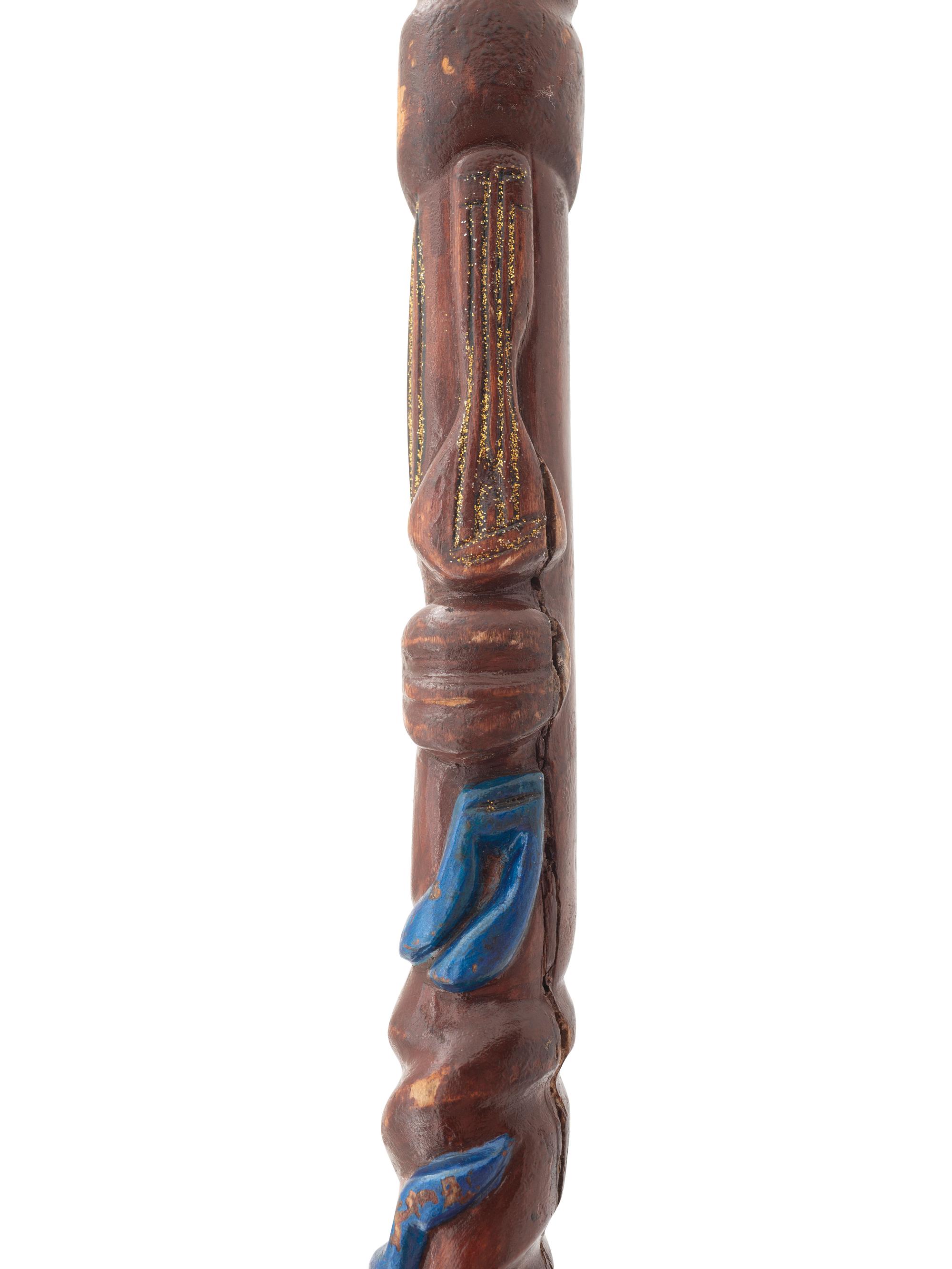 A Folk Art Carved and Painted Wood Jazz Walking Stick
