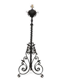 A Painted Wrought Iron Torchère Mounted as a Floor Lamp