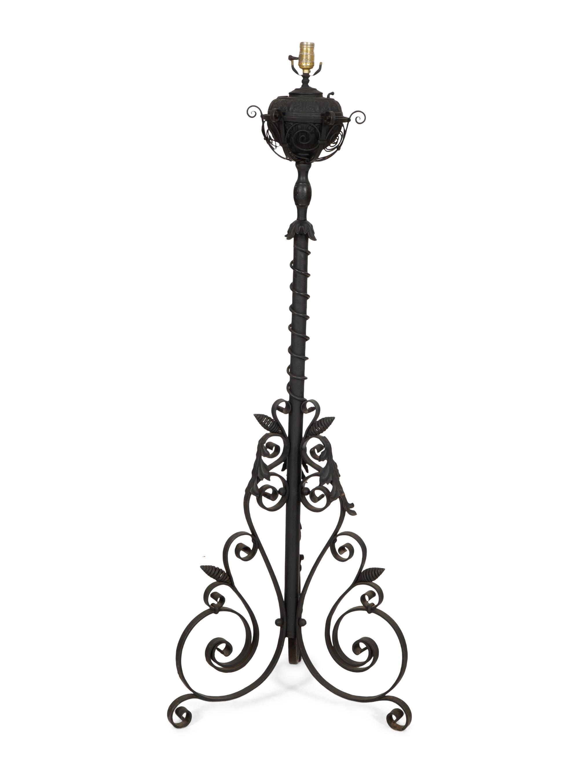 A Painted Wrought Iron Torchère Mounted as a Floor Lamp