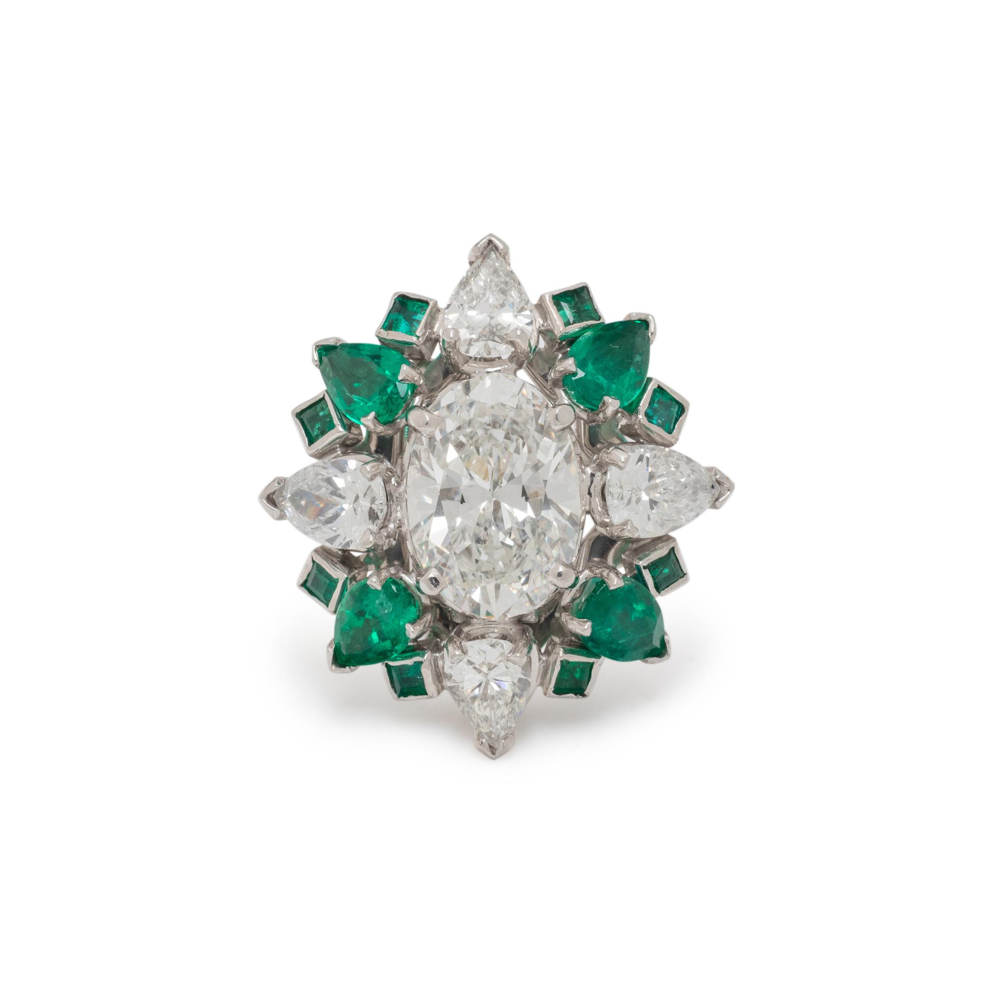 DIAMOND, EMERALD AND PLATINUM RING PENDANT