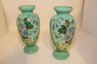 A Pair of Enameled Opalescent Glass Vases Height 12 1/2 inches. — 19TH/20TH CENTURY