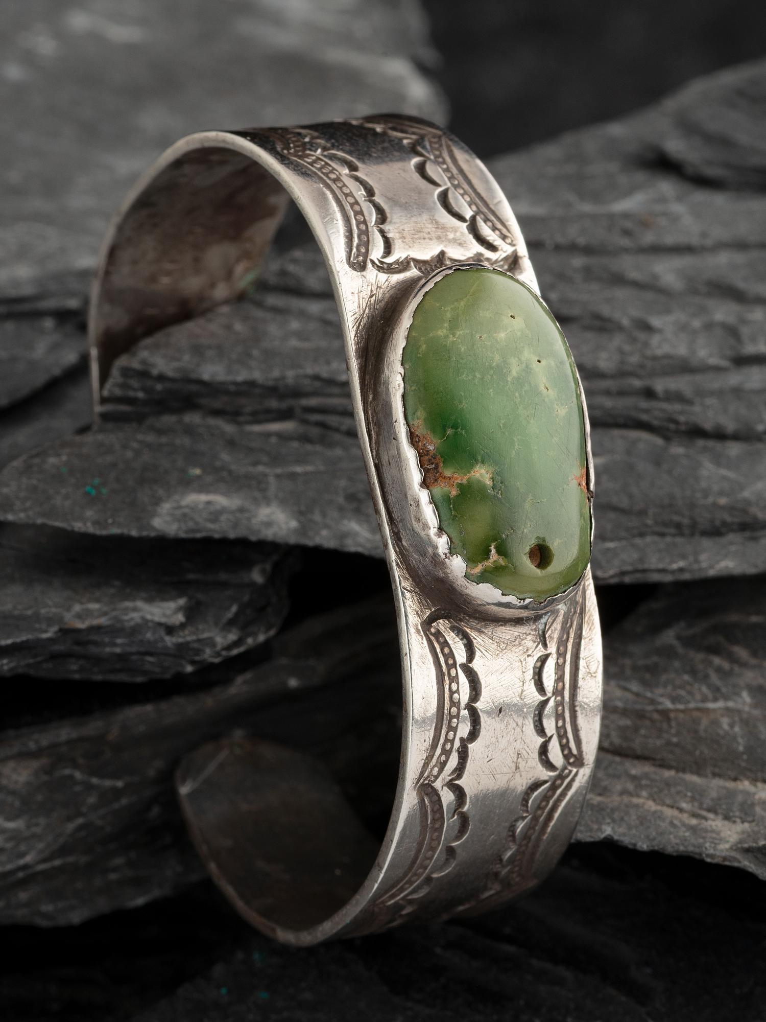 Navajo Ingot and Drilled Cerillos Turquoise Cuff Bracelet