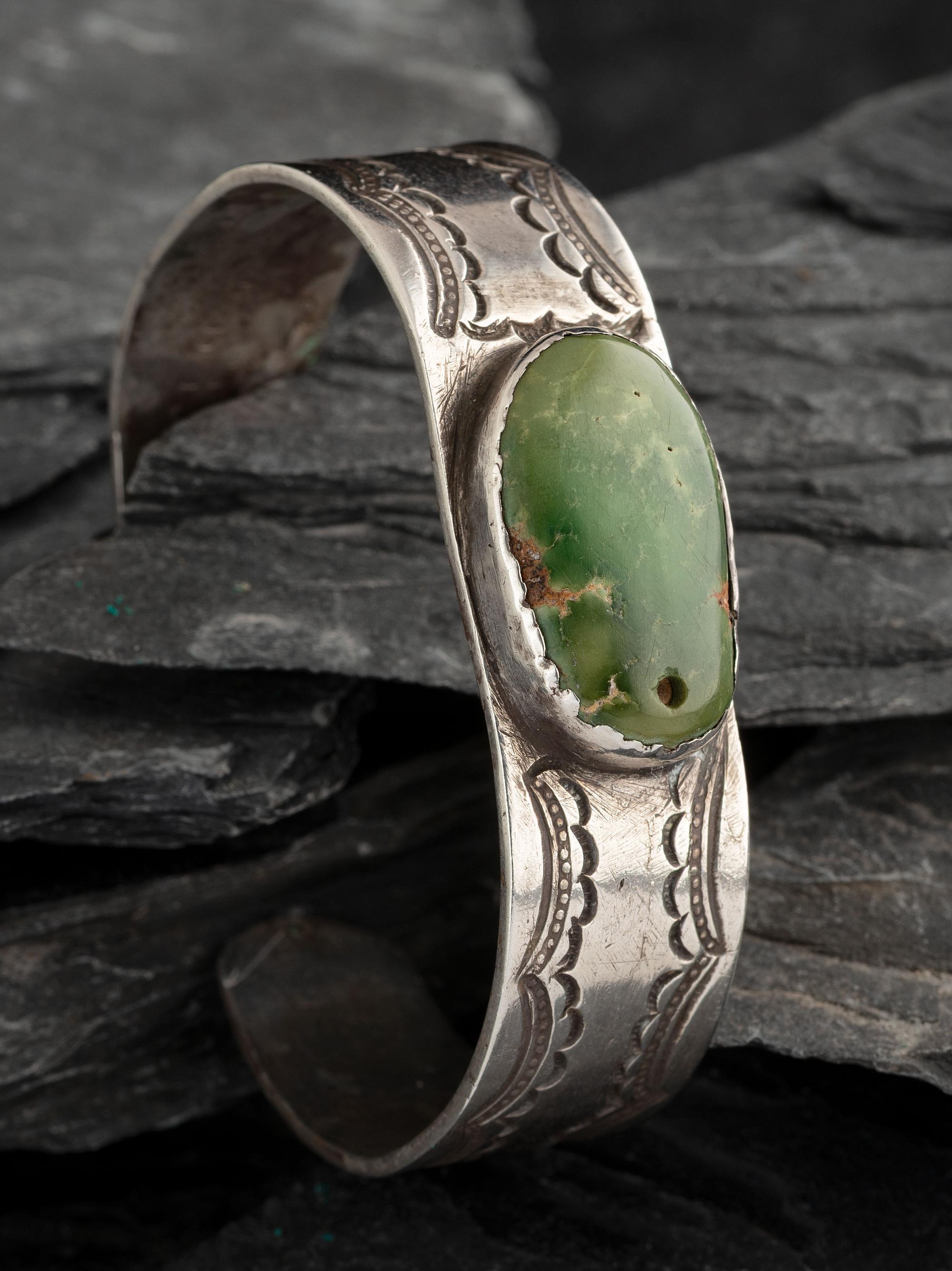Navajo Ingot and Drilled Cerillos Turquoise Cuff Bracelet