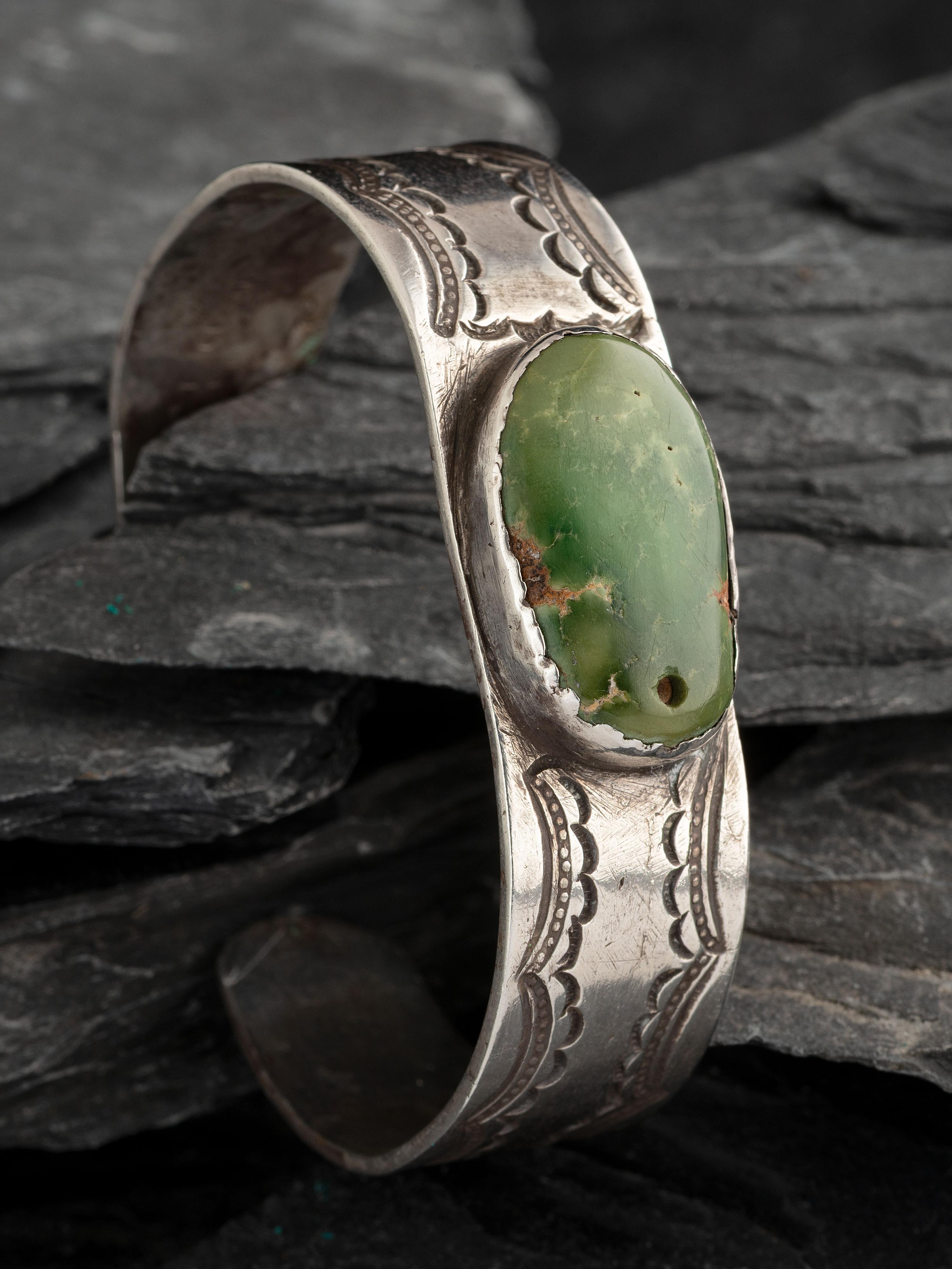 Navajo Ingot and Drilled Cerillos Turquoise Cuff Bracelet