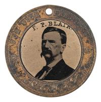 [POLITICS]. Horatio Seymour and Francis P. Blair back-to-back campaign ferrotype badge. 1868.