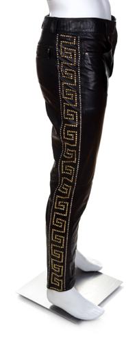 A Gianni Versace Black Leather Men's Pant, No size.