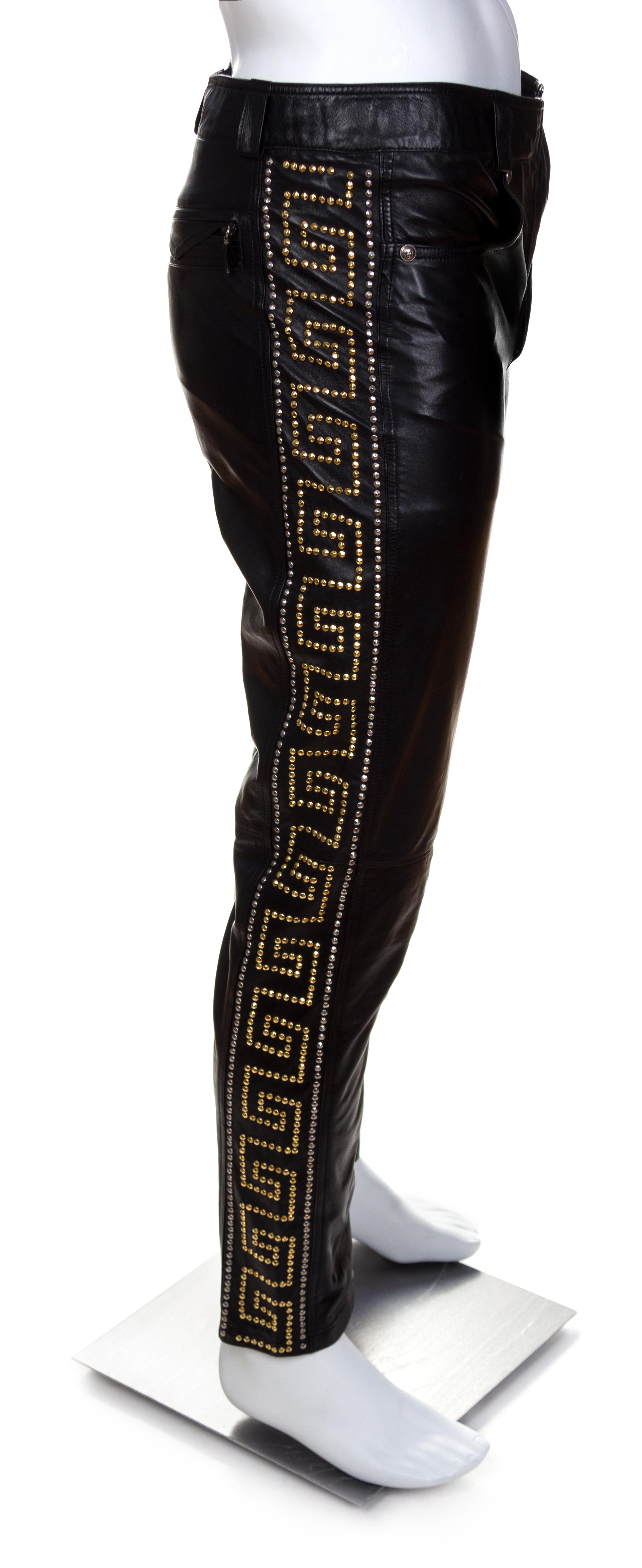 A Gianni Versace Black Leather Men's Pant, No size.