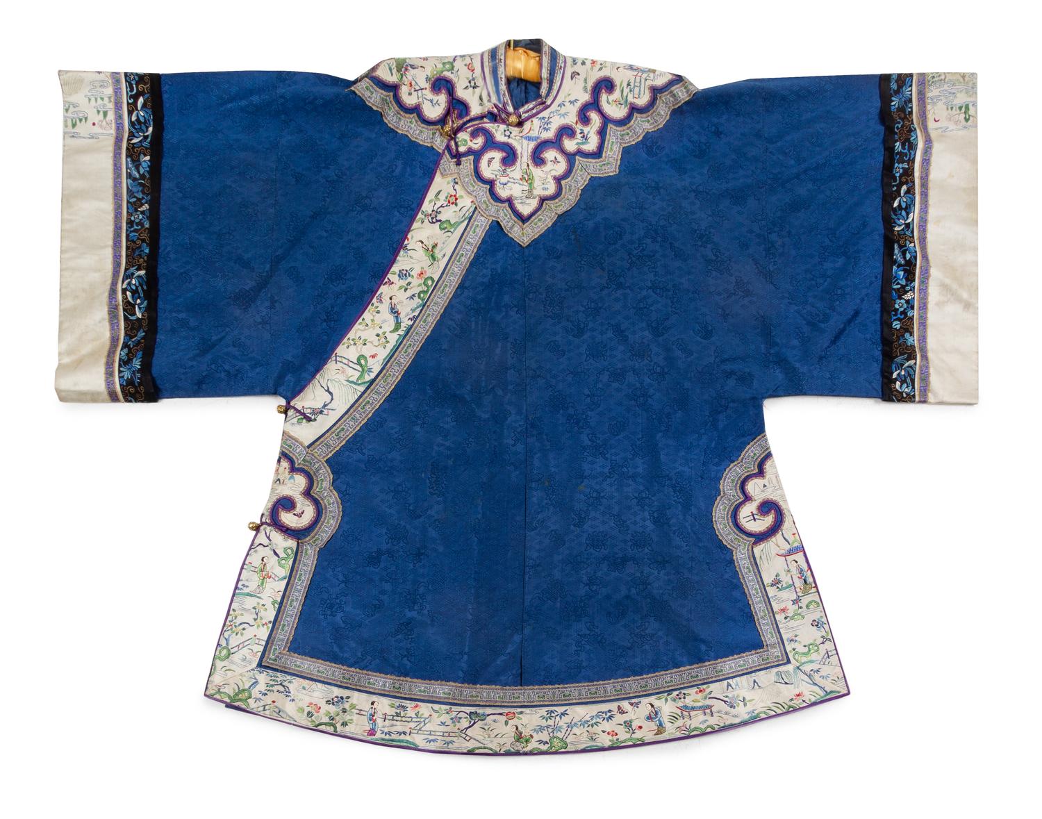 A Blue Ground Embroidered Silk Lady's Robe