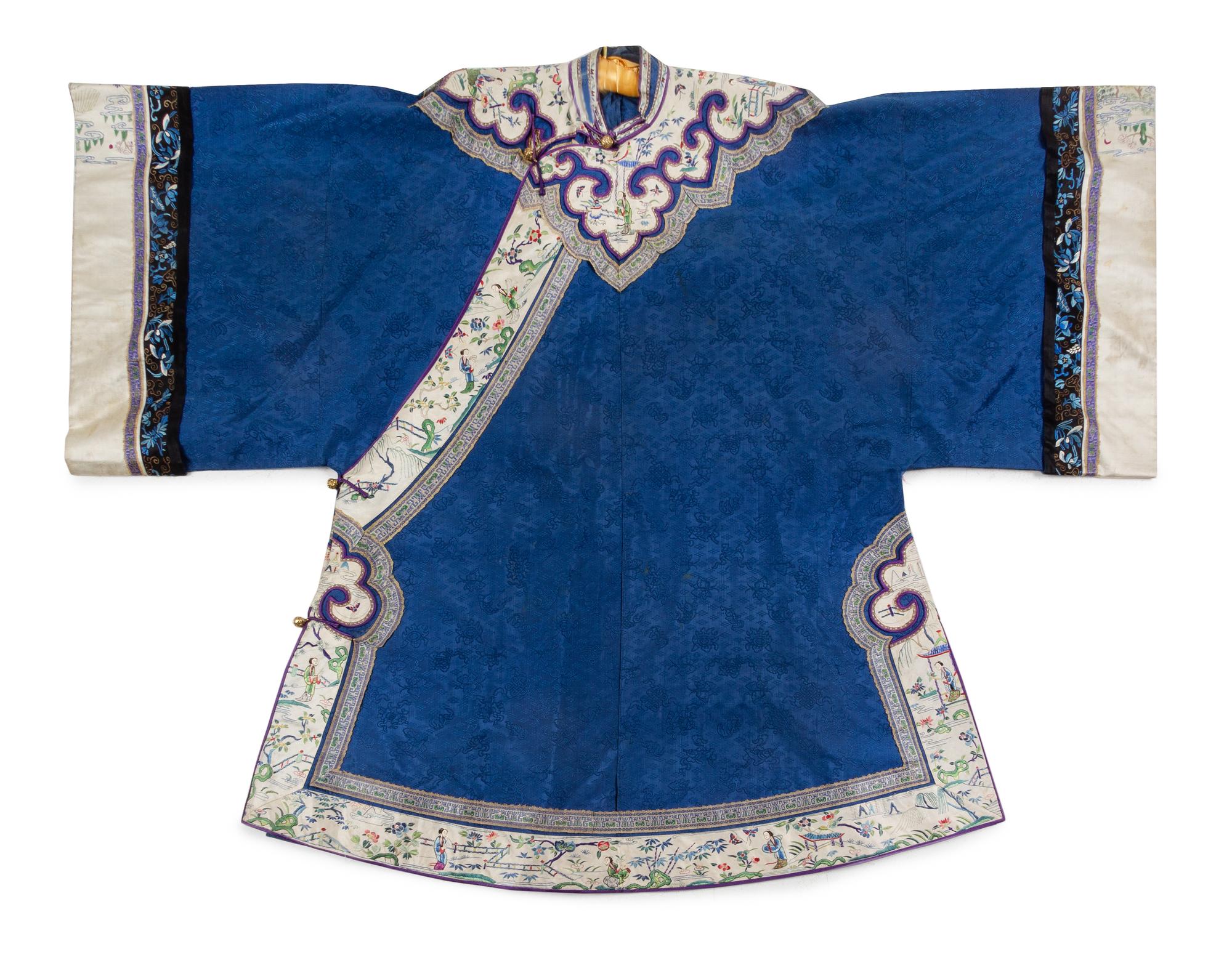 A Blue Ground Embroidered Silk Lady's Robe
