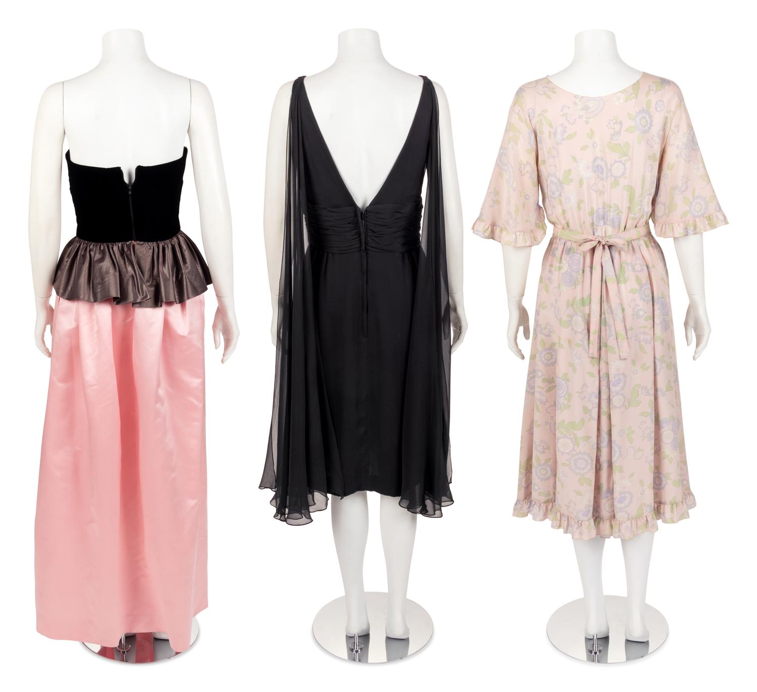 Three Designer Dresses: One Martha Weathered, One Bill Blass, One Chloé, 1980s