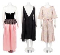 Three Designer Dresses: One Martha Weathered, One Bill Blass, One Chloé, 1980s