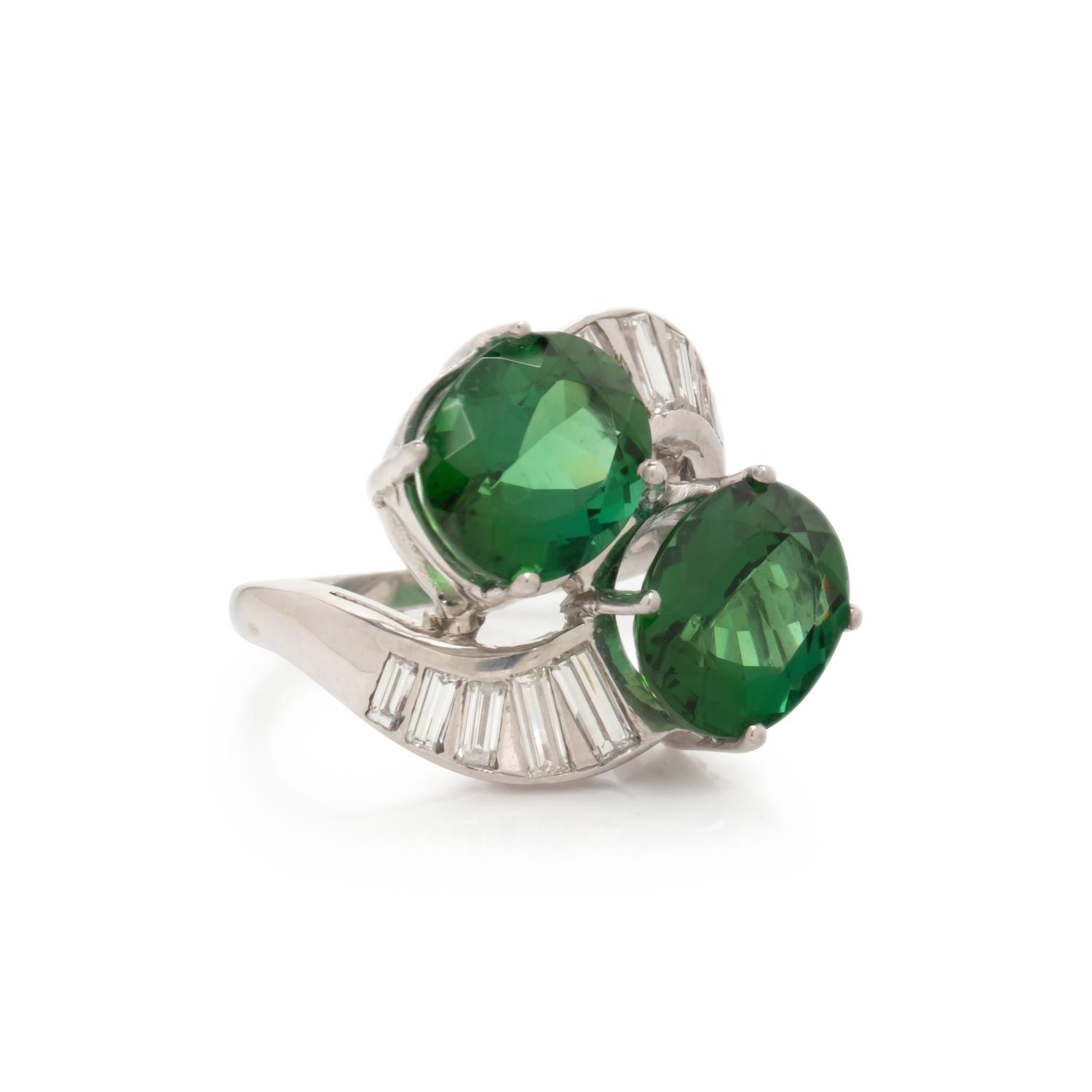 PLATINUM, GREEN TOURMALINE, AND DIAMOND RING