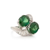 PLATINUM, GREEN TOURMALINE, AND DIAMOND RING