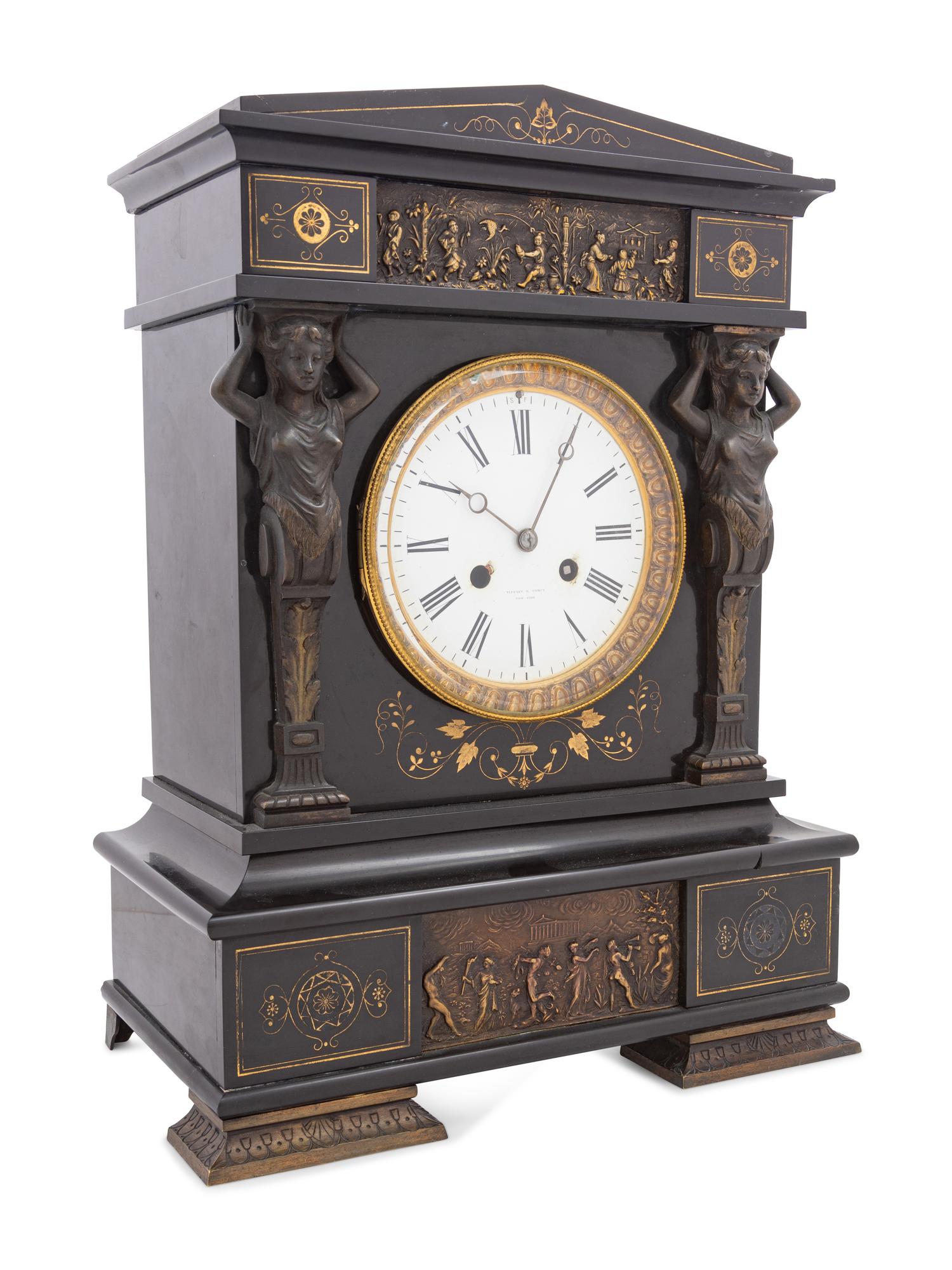 A French Bronze and Slate Mantel Clock