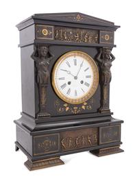 A French Bronze and Slate Mantel Clock