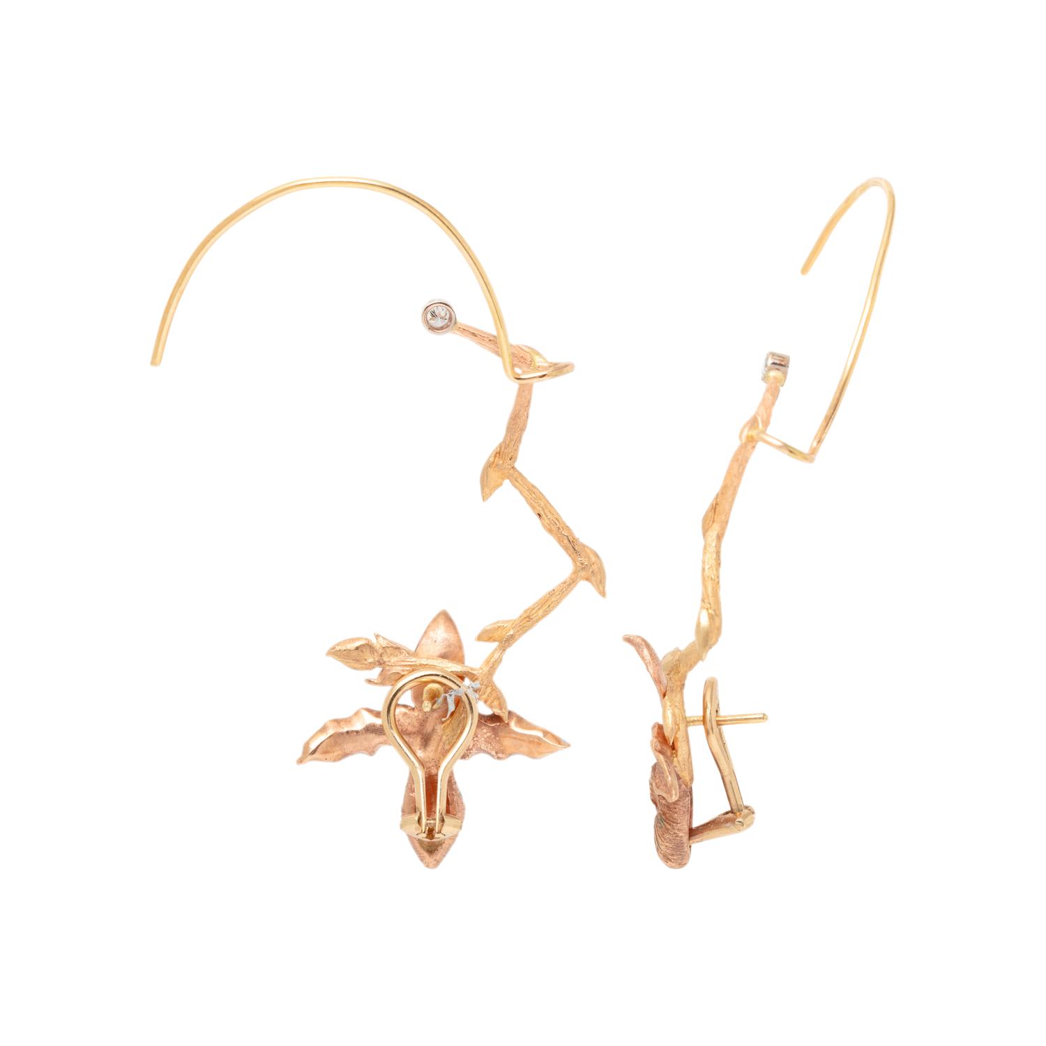 BICOLOR GOLD AND DIAMOND ORCHID EARRINGS
