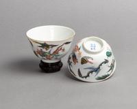 A Pair of Chinese Polychrome Enameled Sgrafitto Ground Porcelain Cups