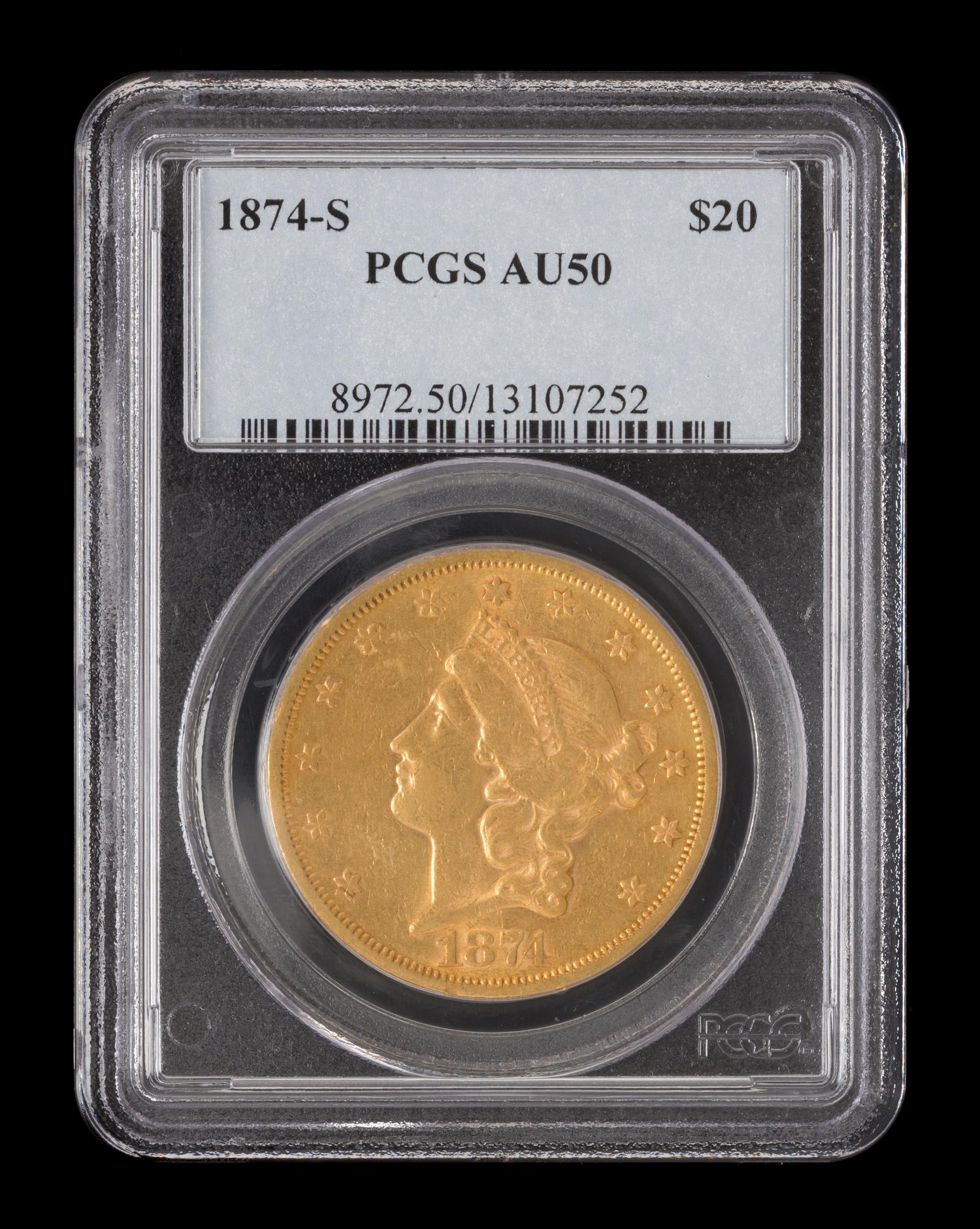 A United States 1874-S Liberty Head $20 Gold Coin