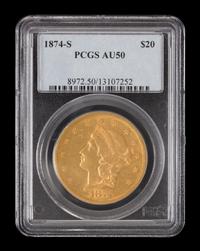 A United States 1874-S Liberty Head $20 Gold Coin