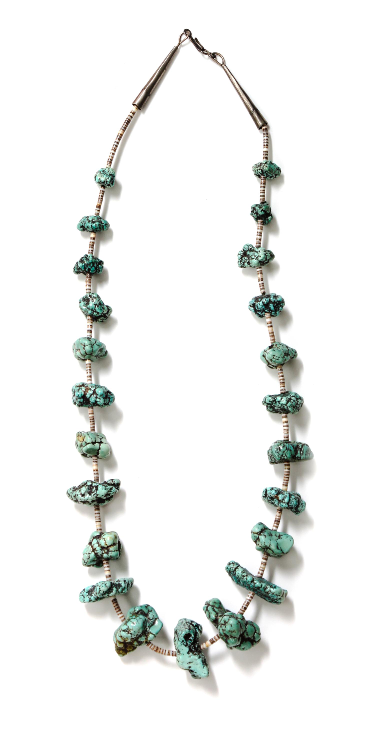 A Southwestern Turquoise and Shell Heishi Necklace Length 26 inches.