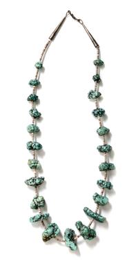 A Southwestern Turquoise and Shell Heishi Necklace Length 26 inches.