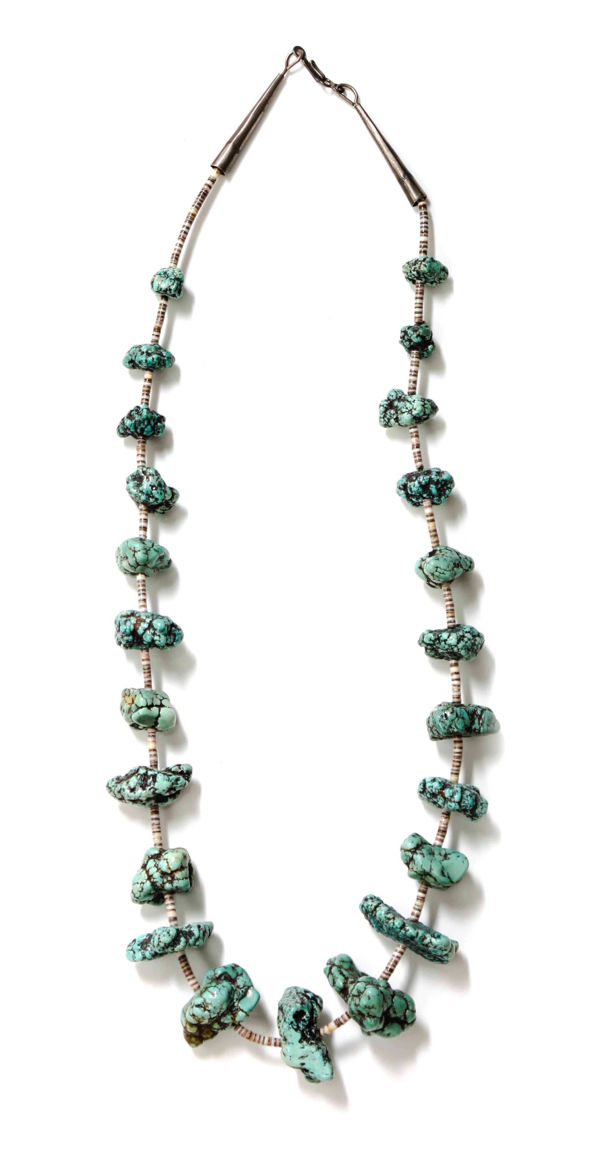 A Southwestern Turquoise and Shell Heishi Necklace Length 26 inches.