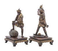 A Pair of Japanese Miyao Style Bronze Figures of Laborers