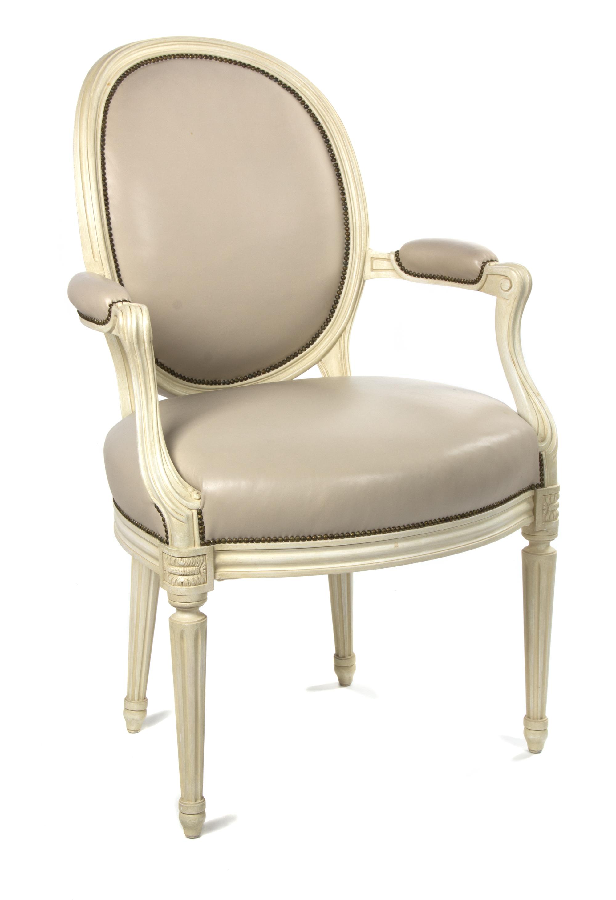 A Louis XVI Style Painted Fauteuil Height 37 inches. — 20TH CENTURY
