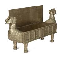 A South-East Asian Pressed Metal Bench with Elephant Form Ends — 20th Century