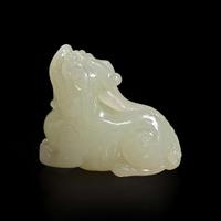 A Chinese carved white jade mythical beast 白玉雕瑞兽 Qing dynasty ?