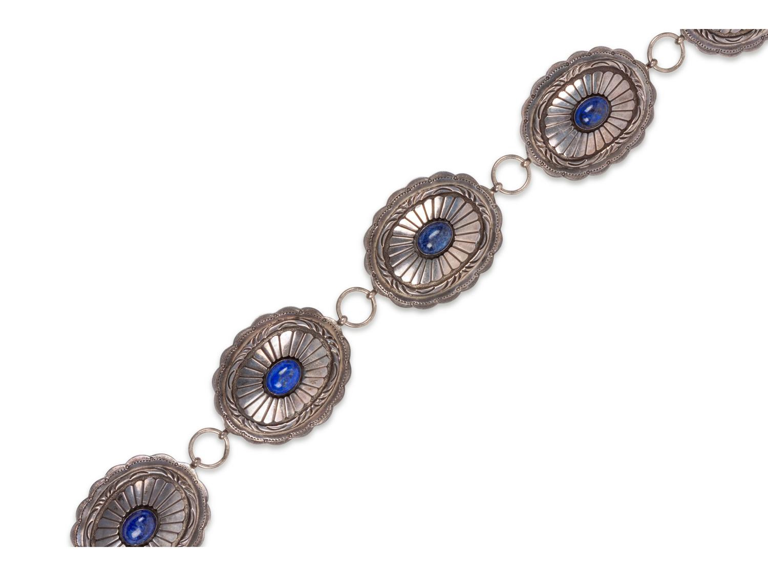 Navajo Sterling Silver and Lapis Link Concha Belt