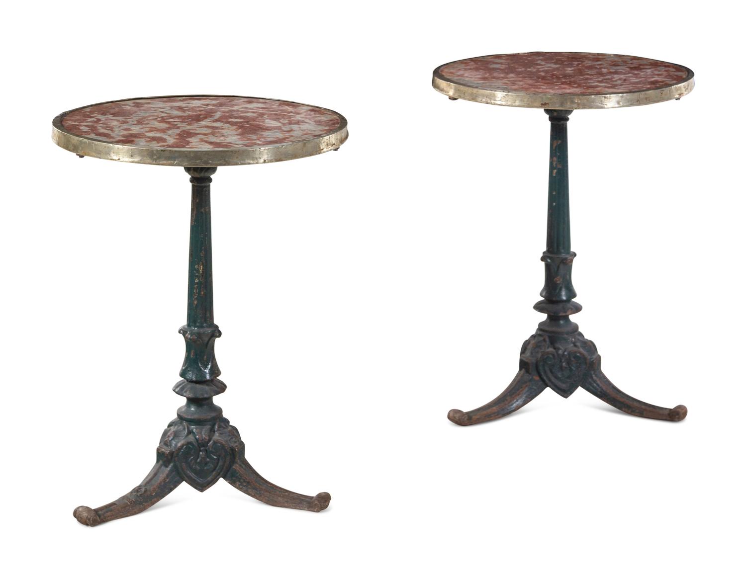 A Pair of E.W. Déposé Painted Iron Marble-Top Café Tables