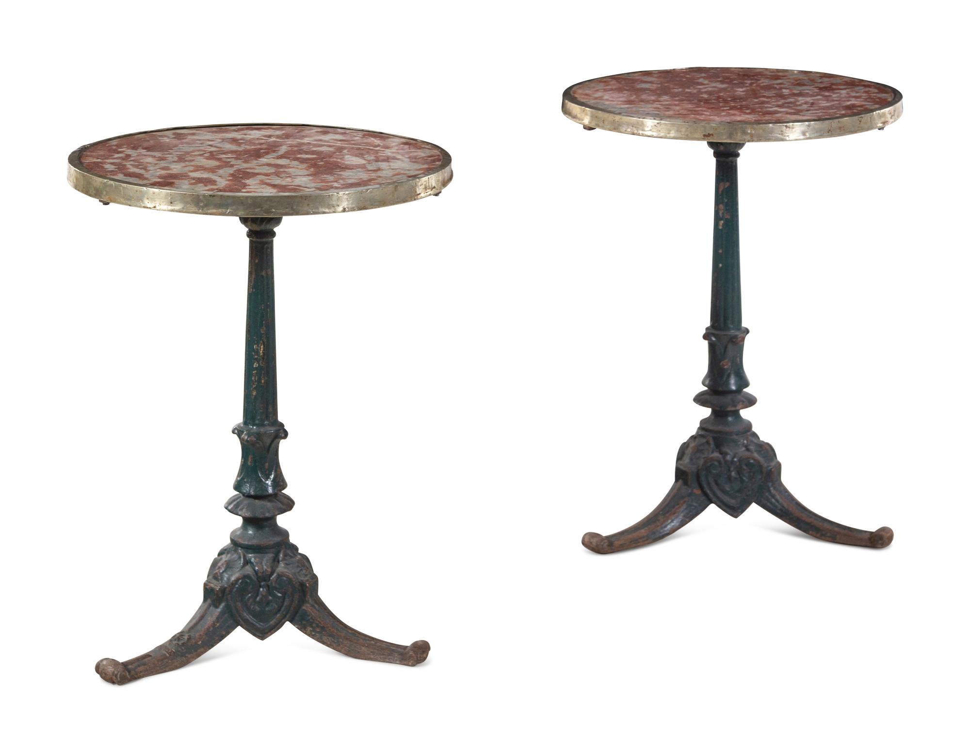 A Pair of E.W. Déposé Painted Iron Marble-Top Café Tables