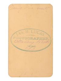 [NATIVE AMERICANS]. LUCAS, James H., photographer. CDV of "Young Fire Heart." Standing Rock, Dakota Territory, n.d.