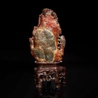 A Chinese carved variegated soapstone mountain with sages 壽山石山子 Late Qing to Republic period ?????