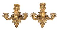 A Pair of Italian Giltwood Three-Light Sconces Height 17 1/2 inches. — 18TH/19TH CENTURY