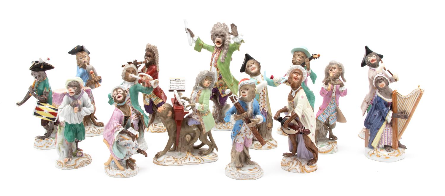 A Meissen Porcelain Fifteen-Piece Assembled Monkey Band