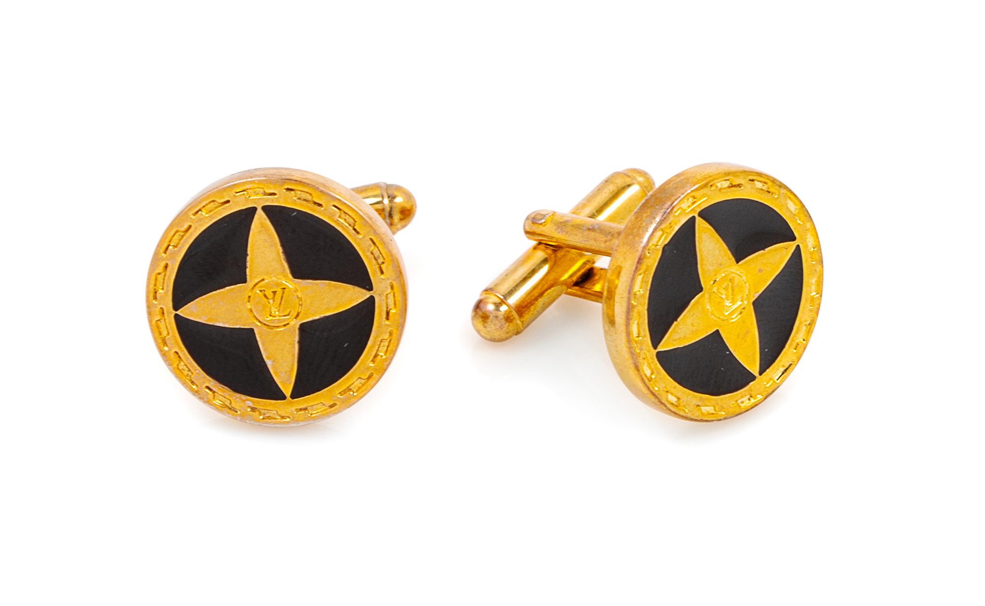 A Pair of Louis Vuitton Fleur Monogram Cufflinks, .6" diameter.