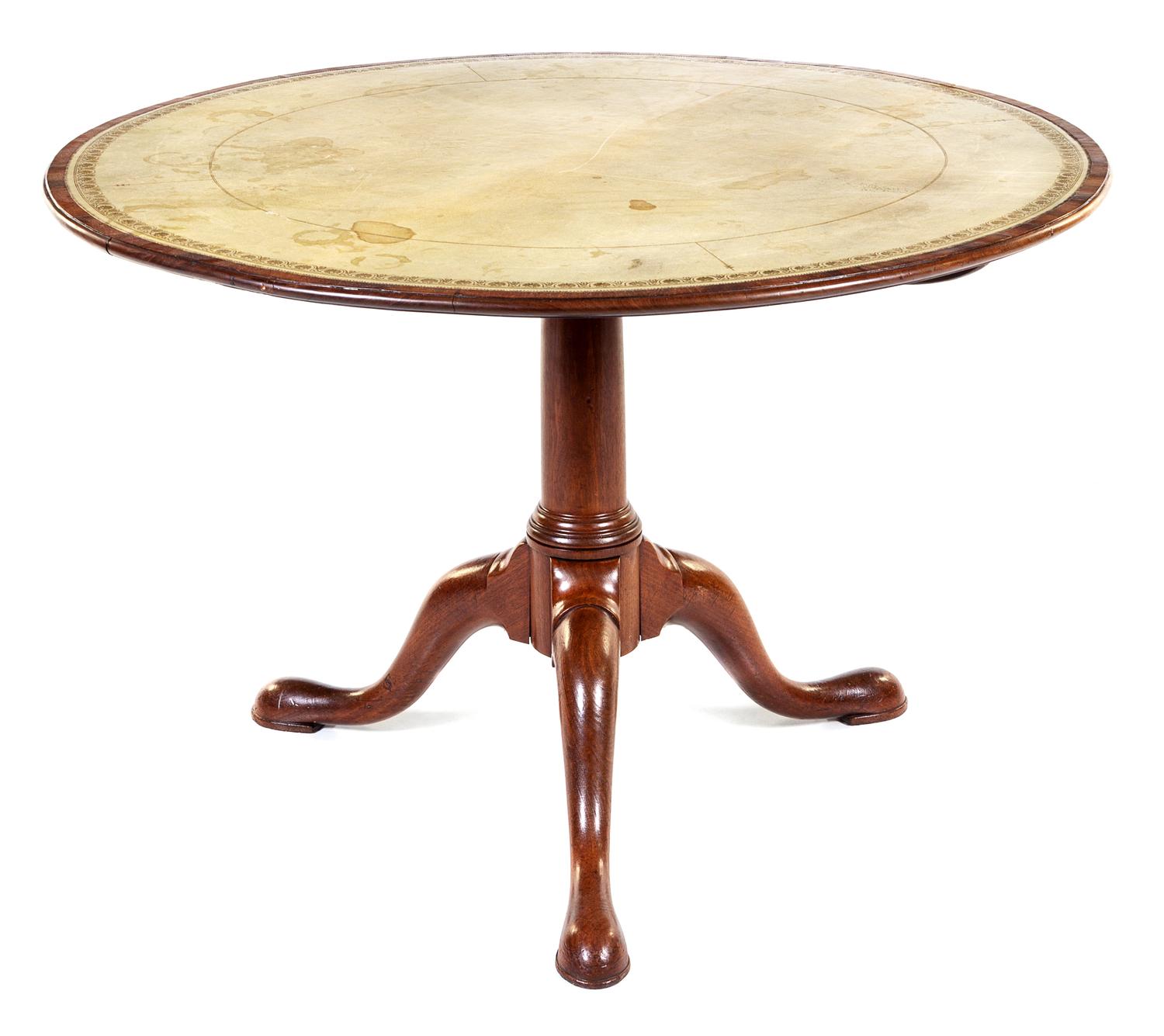 A George III Mahogany Game Table Height 28 x diameter of top 41 7/8 inches. — CIRCA 1780
